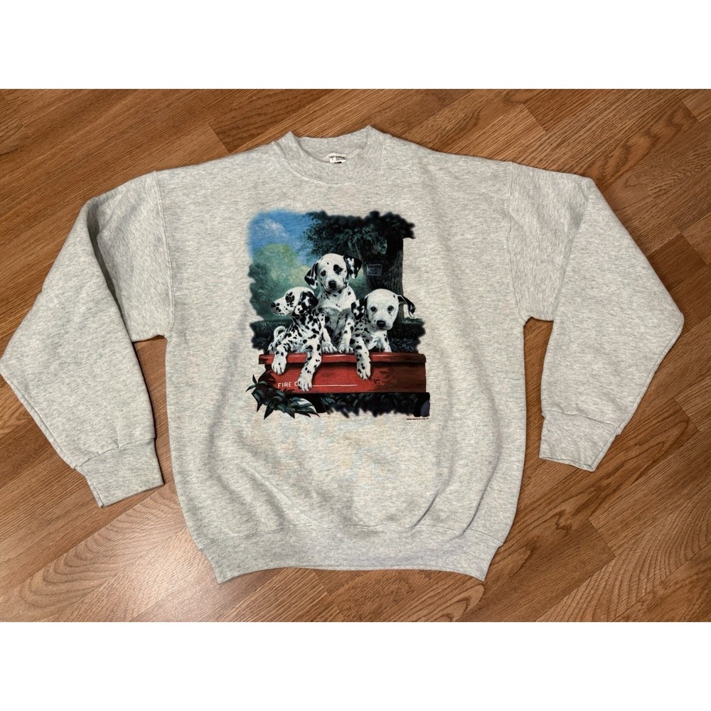 Vintage 90s Dalmatians‎ Dog Crewneck Gray Sweatshirt Size LG Picken Dog Art 1992